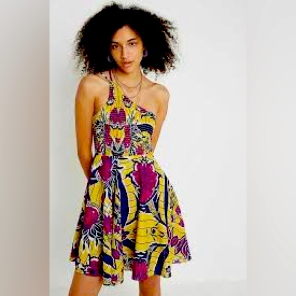 Urban outfitter strappy floral NWT smocked Batik Print skater halter dress XS